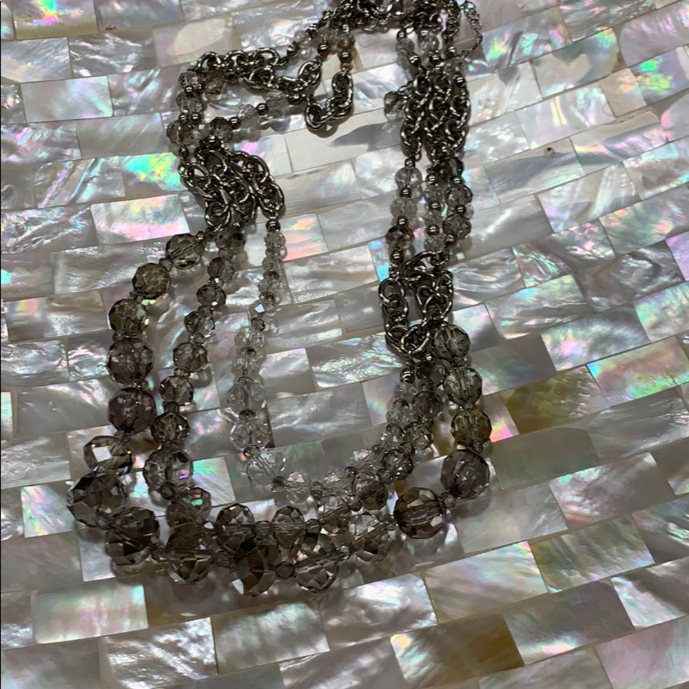 WHITE HOUSE/BLACK MARKET THREE STRAND CRYSTAL AND SILVER TONE NECKLACE
